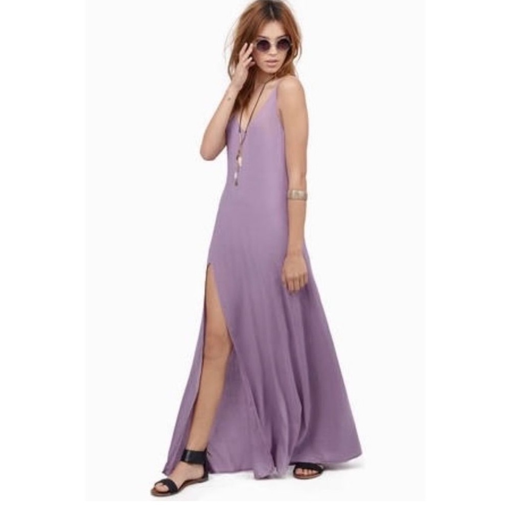 Tobi Leah Lavender Maxi Dress Backless Slit Slip Dress Sz M NWT